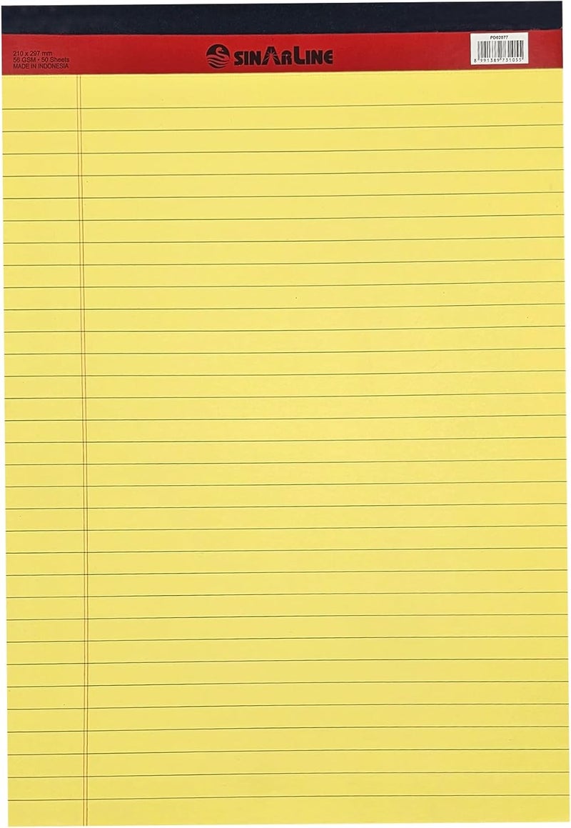 Sinarline A4 Legal Pad - Yellow Ruled Paper with 50 Sheets - Image 1