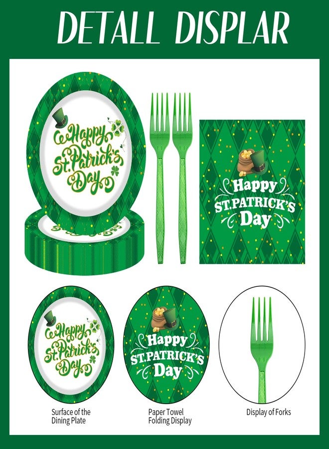 EVYIENEN 75 Pcs St Patrick's Day Plates and Napkins Supplies Set,Lucky Green Shamrock Theme Party Tableware Decorations Favors for Birthday Party Baby Shower St Patricks Day Decorations - Image 4