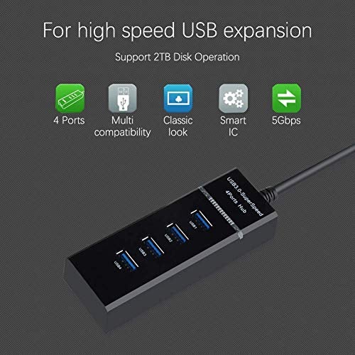 Posh High Speed 4-Ports USB 3.0 SuperSpeed Hub Portable for Pendrive, Camera, Mobile, TV, iPods and iPhones, Card Readers, Speakers, and More (USB 3.0 HUB, Black) - Image 2