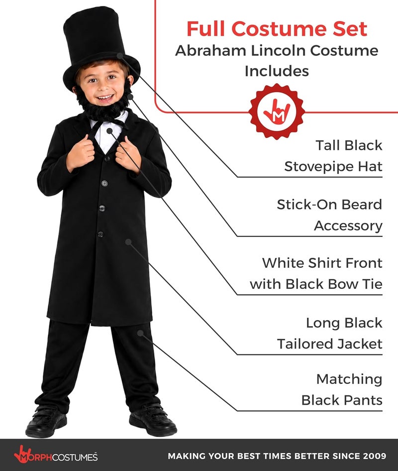 Morph Kids President Abraham Lincoln Costume - Medium (8 - 10 Years) - Image 2