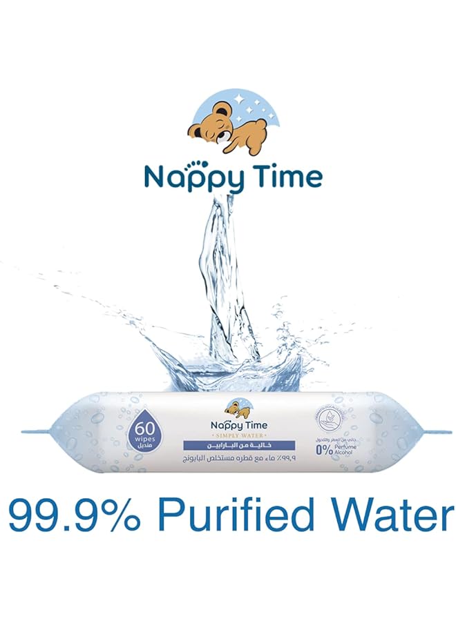 Nappy time Baby Wipes 99.9% Pure Water With Chamomile Extract; Fragrance Alcohol And Paraben Free Baby Wipes Safe For Newborn Skin 60 Wipes - Image 2