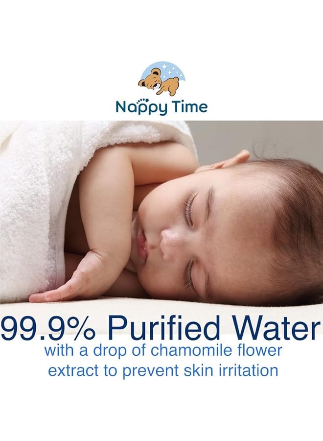 Nappy time Baby Wipes 99.9% Pure Water With Chamomile Extract; Fragrance Alcohol And Paraben Free Baby Wipes Safe For Newborn Skin 60 Wipes - Image 3
