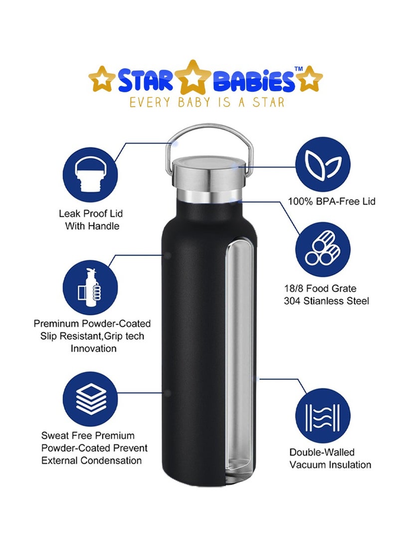 ستار بيبيز زجاجة مياه رياضية معزولة بفراغ من الفولاذ المقاوم للصدأ بجدار مزدوج من ستار بيبيز مع غطاء محمول غير قابل للصدأ 600 مل - أسود - Image 4