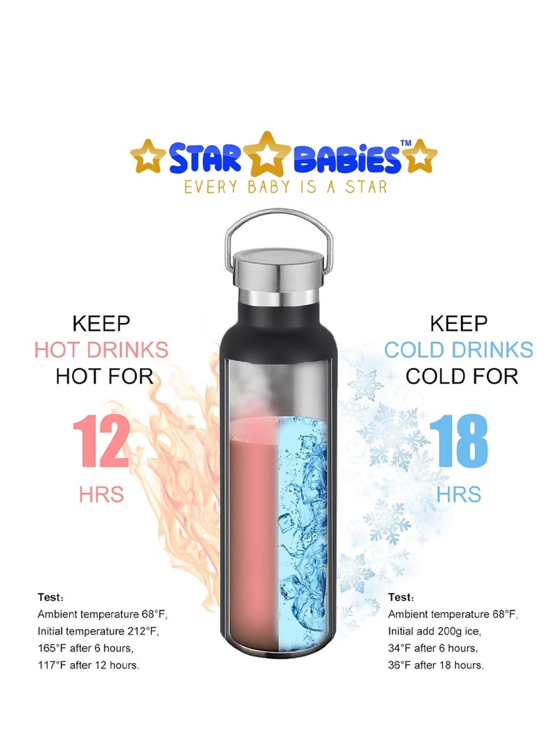 ستار بيبيز زجاجة مياه رياضية معزولة بفراغ من الفولاذ المقاوم للصدأ بجدار مزدوج من ستار بيبيز مع غطاء محمول غير قابل للصدأ 600 مل - أسود - Image 5