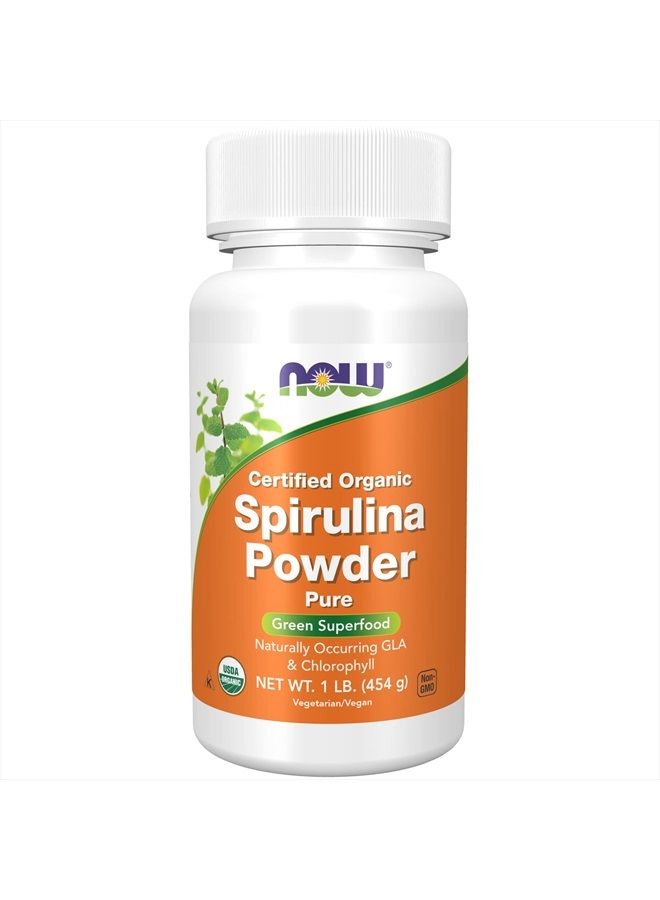 now Supplements, Certified Organic, Spirulina Powder, Rich in Beta-Carotene (Vitamin A) and B-12 with naturally occurring GLA & Chlorophyll, 1-Pound - Image 1