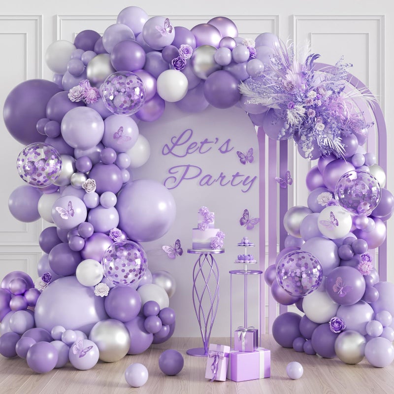 Leraqertra Purple Balloon Arch Kit with Pastel Metallic Purple Confetti Silver White Balloons for Wedding Bridal Baby Shower Birthday Party Decorations - Image 3