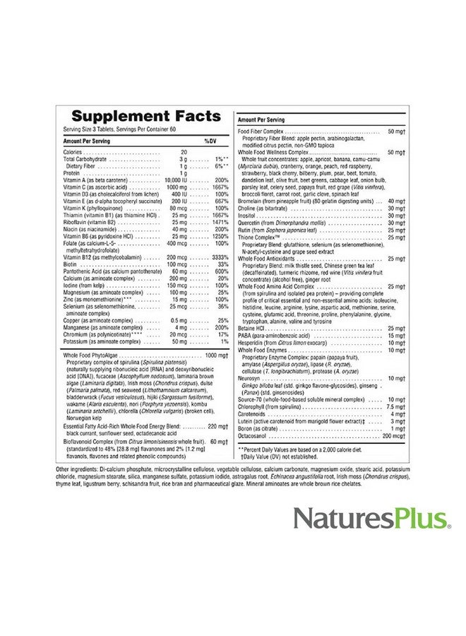 NaturesPlus Natures Plus Ultra Source of Life No-Iron Multivitamin - 180 Tablets - Supports Immune Health, Energy & Overall Well-Being - with Lutein & Vitamin D3 - Vegetarian & Gluten Free - 60 Servings - Image 4