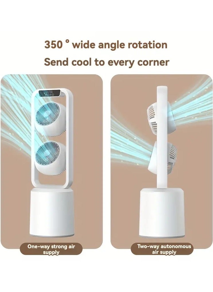 Generic - Dual-Layer 3D Air Loop Cooling Rechargeable Pedestal Tower Fan with Remote Control English Operating Table and Stand - Image 1