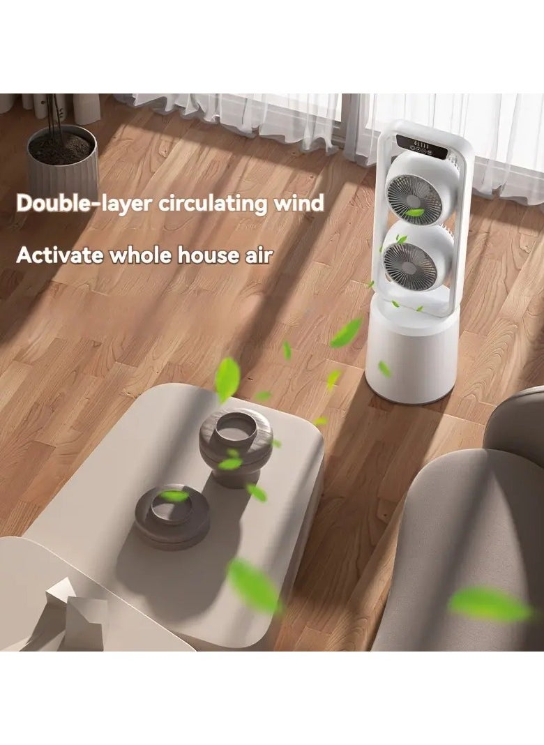 Generic - Dual-Layer 3D Air Loop Cooling Rechargeable Pedestal Tower Fan with Remote Control English Operating Table and Stand - Image 1