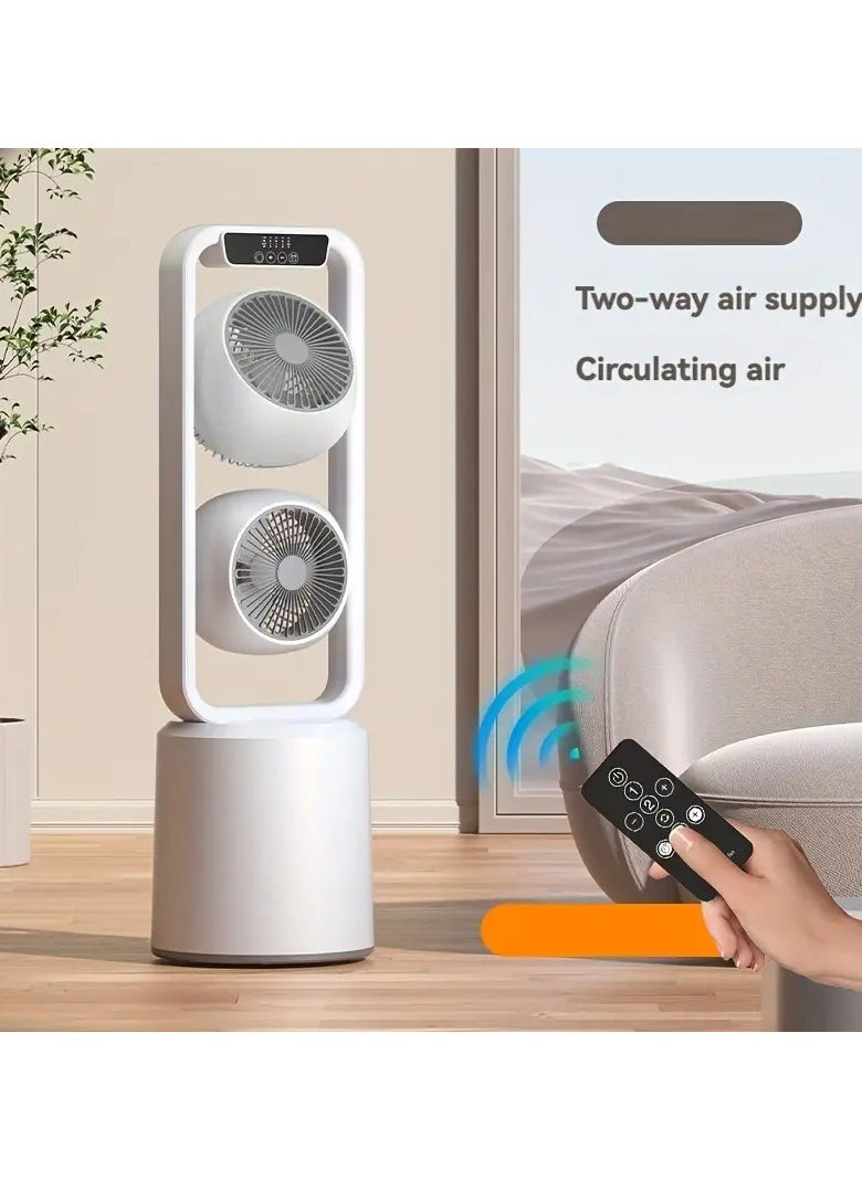 Generic - Dual-Layer 3D Air Loop Cooling Rechargeable Pedestal Tower Fan with Remote Control English Operating Table and Stand - Image 1
