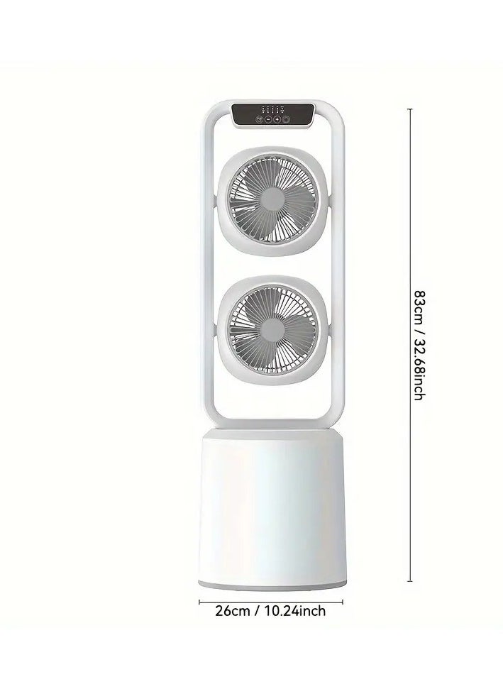 Generic - Dual-Layer 3D Air Loop Cooling Rechargeable Pedestal Tower Fan with Remote Control English Operating Table and Stand - Image 1