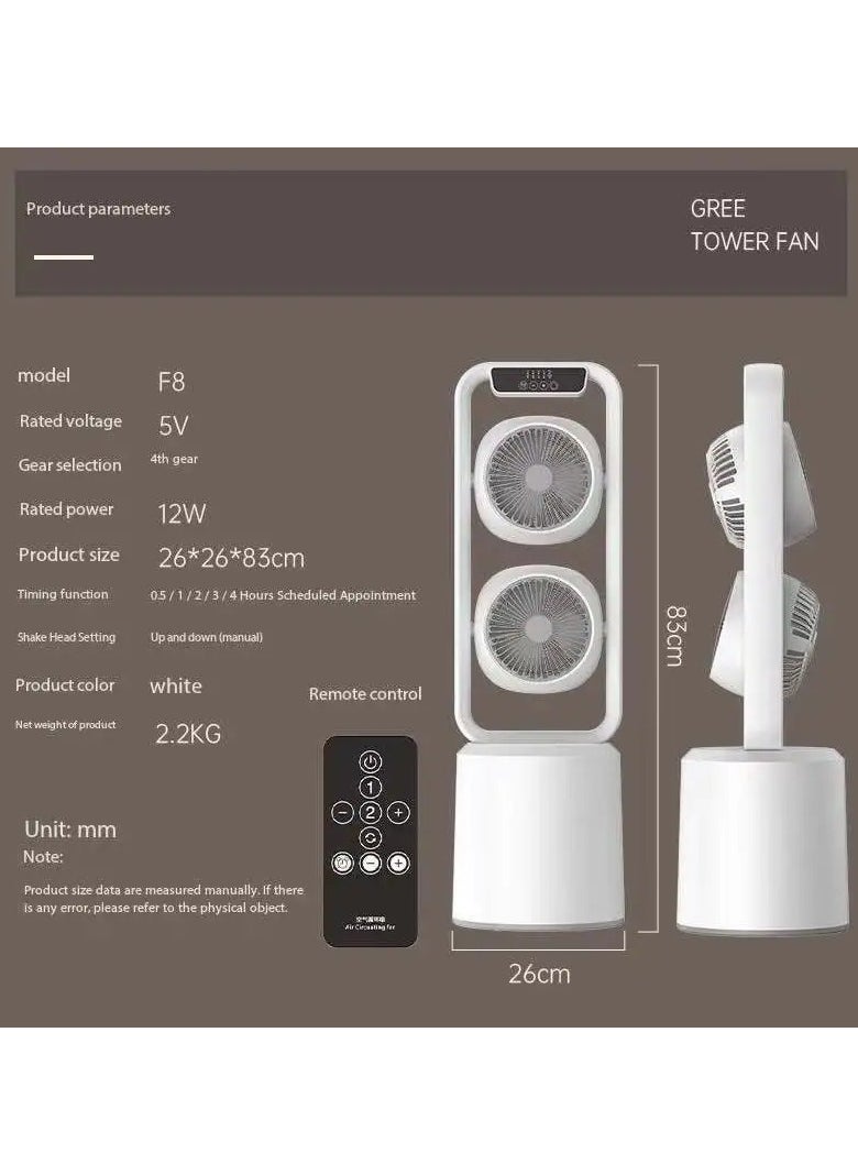 Generic - Dual-Layer 3D Air Loop Cooling Rechargeable Pedestal Tower Fan with Remote Control English Operating Table and Stand - Image 1
