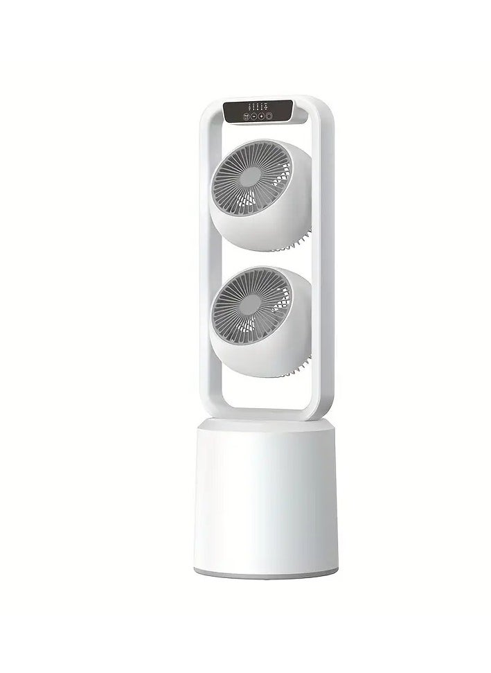 Generic - Dual-Layer 3D Air Loop Cooling Rechargeable Pedestal Tower Fan with Remote Control English Operating Table and Stand - Image 1