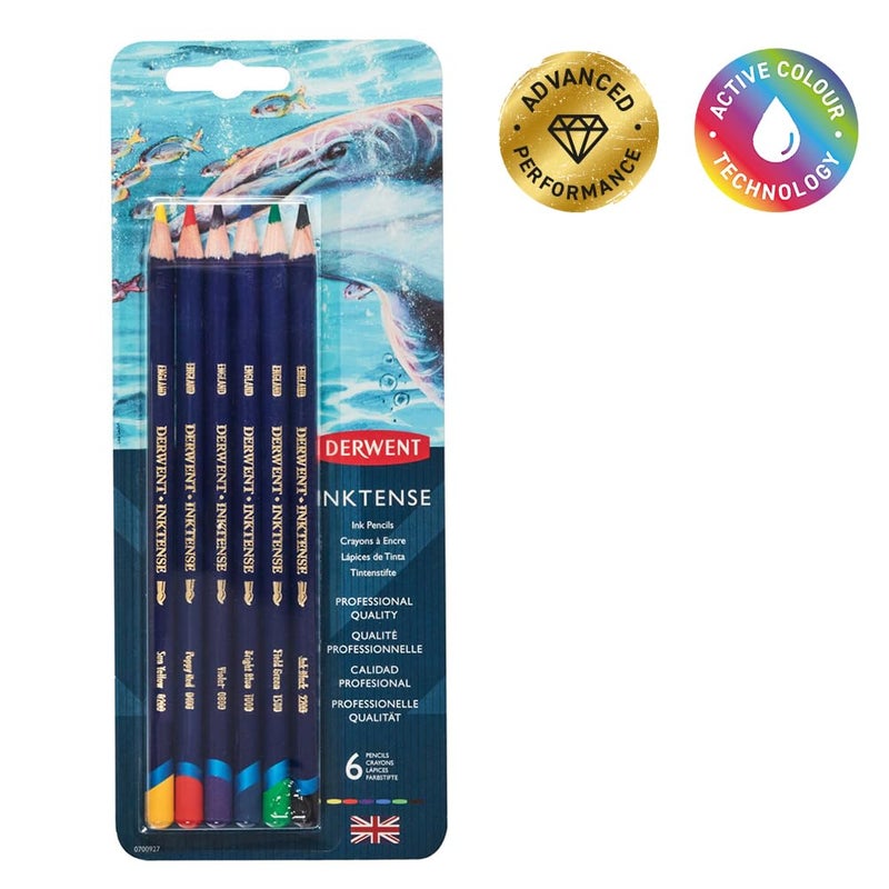 Derwent Inktense Pencils Blister, Set of 6, Premium 4mm Round Core, Firm Texture, Watersoluble, Ideal for Watercolor, Drawing, Coloring and Painting on Paper and Fabric, Professional Quality (0700927) - Image 2