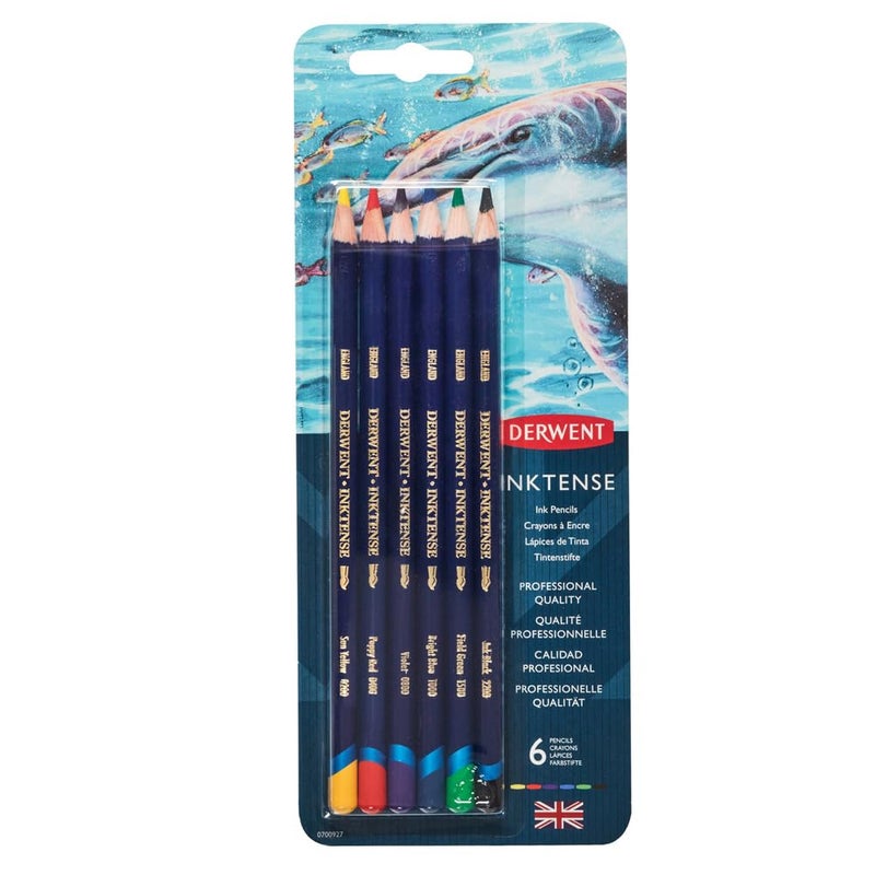 Derwent Inktense Pencils Blister, Set of 6, Premium 4mm Round Core, Firm Texture, Watersoluble, Ideal for Watercolor, Drawing, Coloring and Painting on Paper and Fabric, Professional Quality (0700927) - Image 1