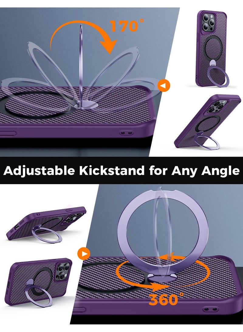 SOKAD IPhone 15 Pro Max Case with 360° Magnetic Stand, Carbon Fiber Phone Case [Compatible with Magsafe] [16FT Protection] with Stand Ring 6.7'', Purple - Image 2