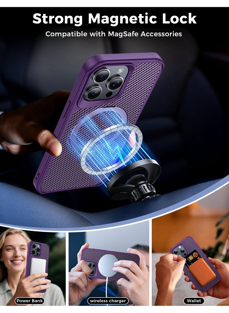 SOKAD IPhone 15 Pro Max Case with 360° Magnetic Stand, Carbon Fiber Phone Case [Compatible with Magsafe] [16FT Protection] with Stand Ring 6.7'', Purple - Image 3