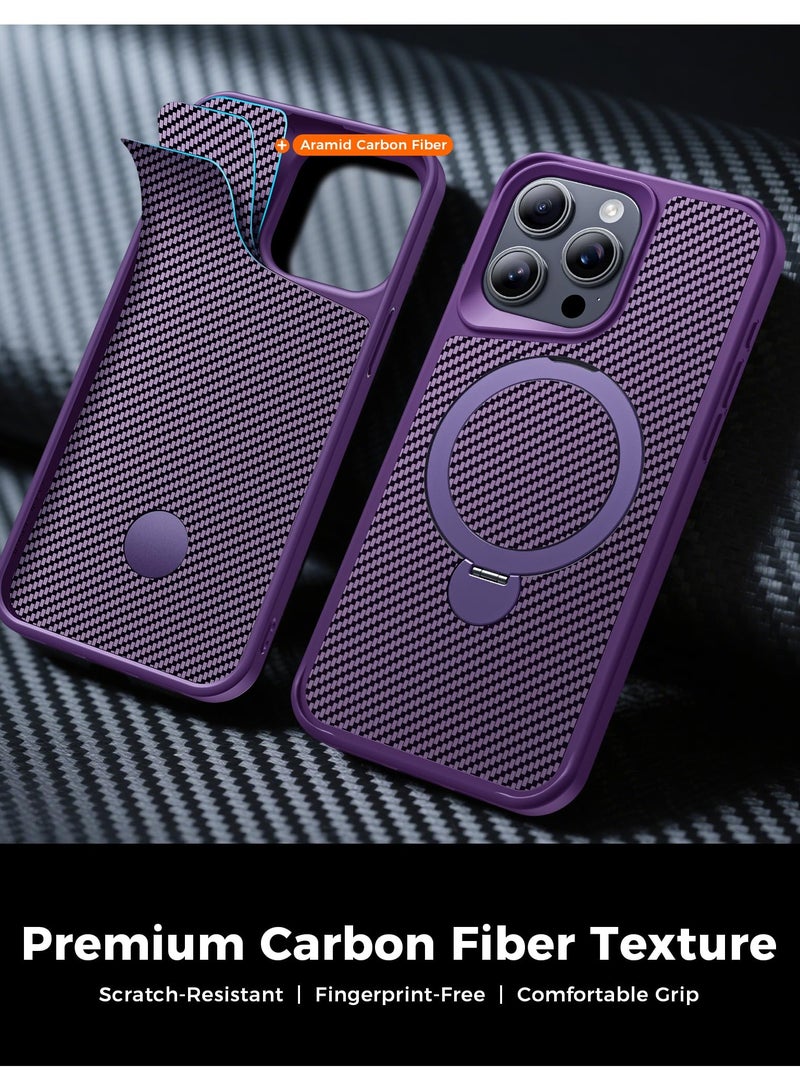 SOKAD IPhone 15 Pro Max Case with 360° Magnetic Stand, Carbon Fiber Phone Case [Compatible with Magsafe] [16FT Protection] with Stand Ring 6.7'', Purple - Image 4