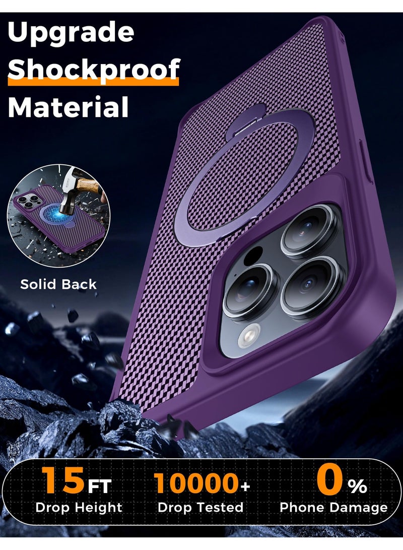 SOKAD IPhone 15 Pro Max Case with 360° Magnetic Stand, Carbon Fiber Phone Case [Compatible with Magsafe] [16FT Protection] with Stand Ring 6.7'', Purple - Image 5