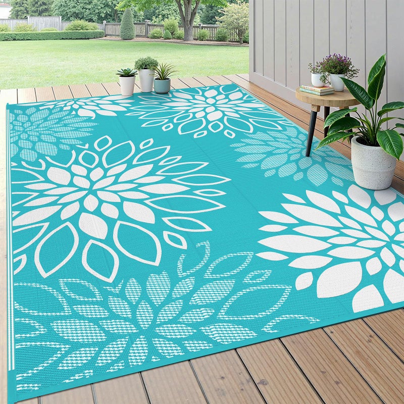HEBE Waterproof Outdoor Rug 5x8 for Patios, Floral Reversible Plastic Straw Rug Patio Mat, Indoor Outdoor Carpet RV Mat Camping Rug for Deck, Camper, Porch, Balcony, Backyard, Picnic - Image 1