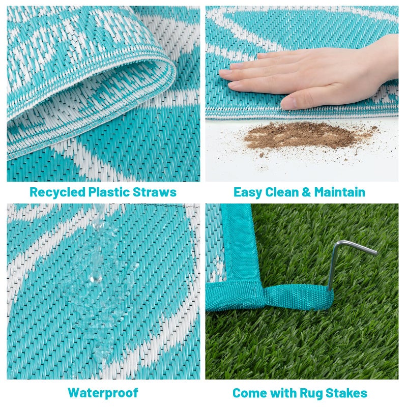 HEBE Waterproof Outdoor Rug 5x8 for Patios, Floral Reversible Plastic Straw Rug Patio Mat, Indoor Outdoor Carpet RV Mat Camping Rug for Deck, Camper, Porch, Balcony, Backyard, Picnic - Image 4