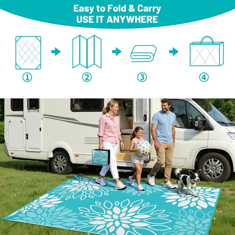 HEBE Waterproof Outdoor Rug 5x8 for Patios, Floral Reversible Plastic Straw Rug Patio Mat, Indoor Outdoor Carpet RV Mat Camping Rug for Deck, Camper, Porch, Balcony, Backyard, Picnic - Image 5