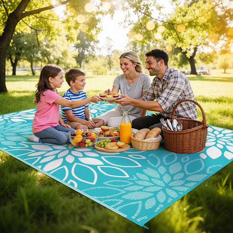 HEBE Waterproof Outdoor Rug 5x8 for Patios, Floral Reversible Plastic Straw Rug Patio Mat, Indoor Outdoor Carpet RV Mat Camping Rug for Deck, Camper, Porch, Balcony, Backyard, Picnic - Image 2