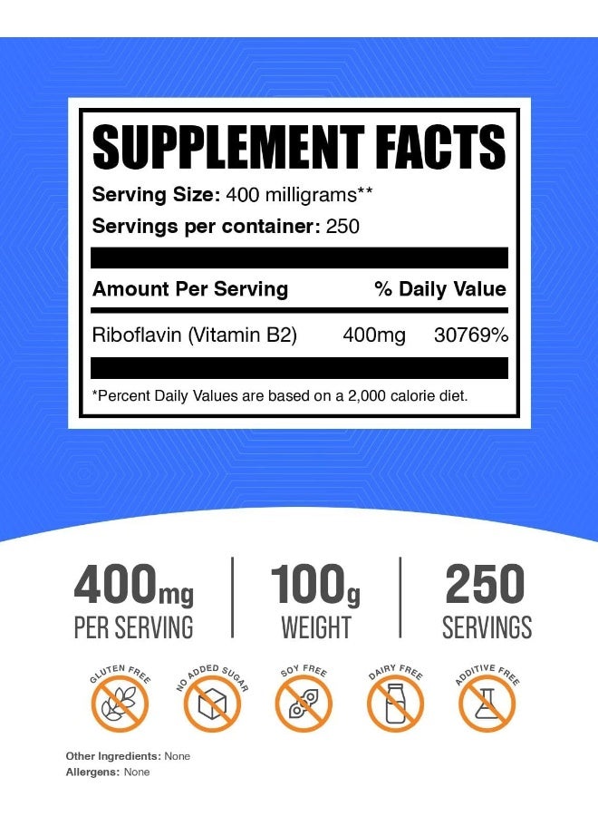 BulkSupplements مسحوق فيتامين ب2 ريبوفلافين 400 ملغ للصحة العامة - Image 2
