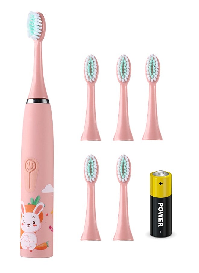 Super ZYouth Kids Battery Powered Toothbrush, Children Sonic Toothbrushes with 6 Brush Heads, Rabbit, Pink  - Image 1