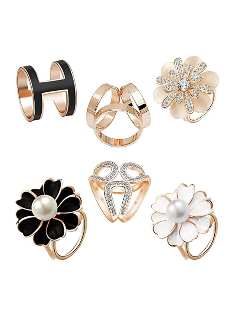 Excefore Scarf Ring Clip, 6 Pieces Scarf Rings Brooches, Metal Scarves Buckle Scarf Cloth Ring Fashionable Scarf Clips, Scarf Ring Clip Cloth Ring for Daily Clothes, Weddings, Dances, Parties, Gold-plated Allo - Image 1