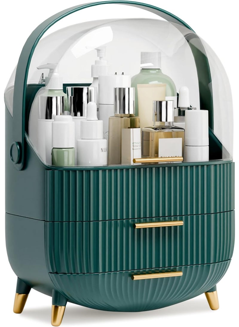 Makeup and skincare organizer - Cosmetic display cases with clear lid, skincare organizers for bathroom countertop, bedroom vanity, lipstick organizer, green - Image 1