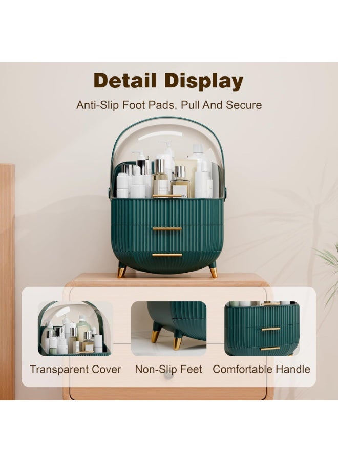 Makeup and skincare organizer - Cosmetic display cases with clear lid, skincare organizers for bathroom countertop, bedroom vanity, lipstick organizer, green - Image 2