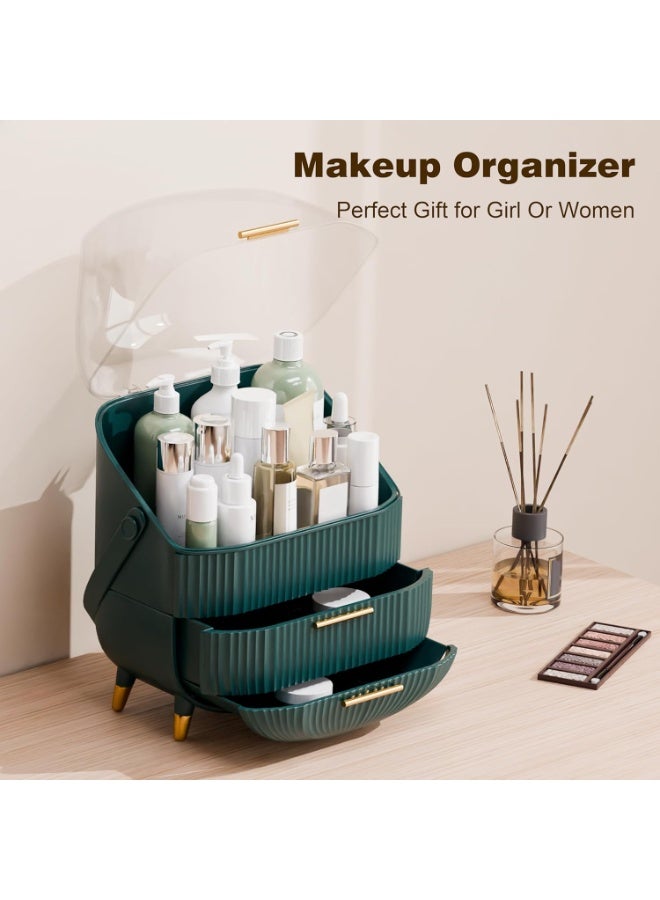 Makeup and skincare organizer - Cosmetic display cases with clear lid, skincare organizers for bathroom countertop, bedroom vanity, lipstick organizer, green - Image 3