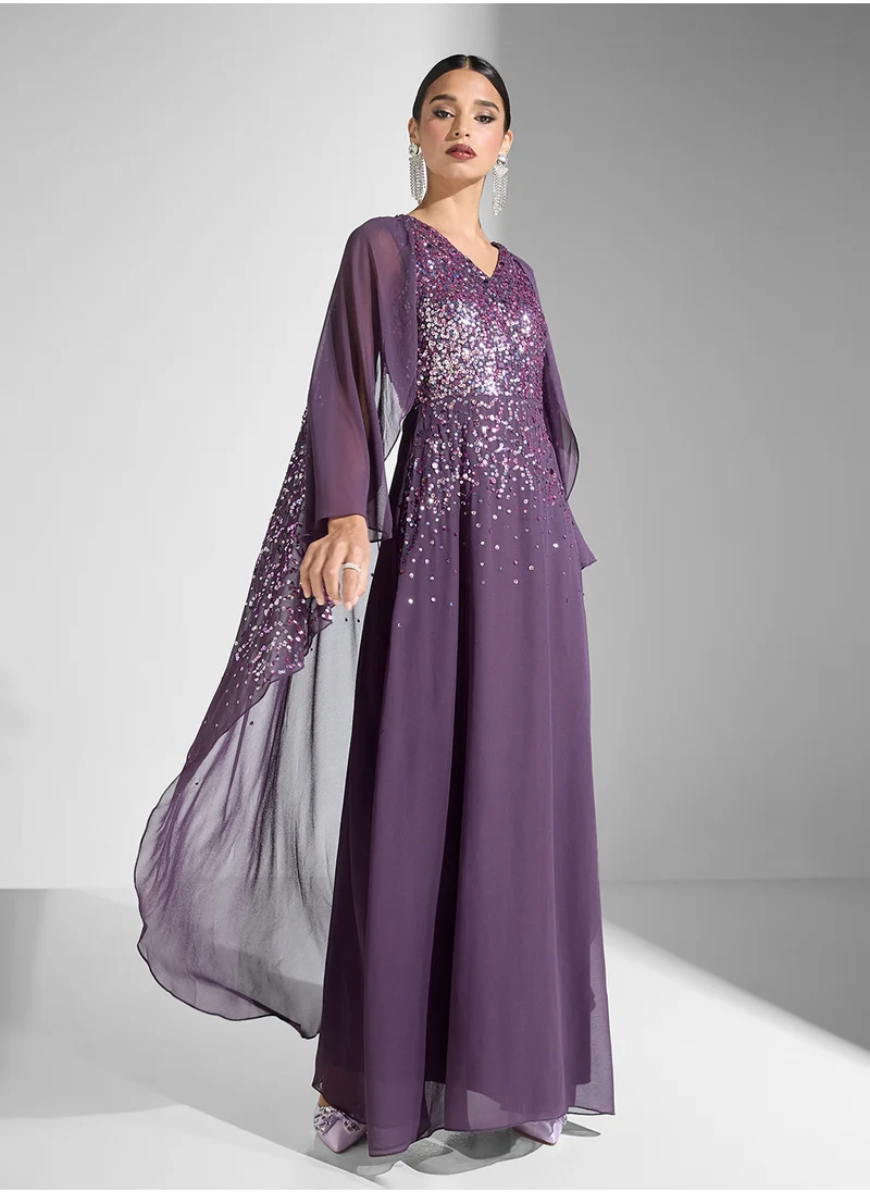 اميليا روز Embellished Maxi Dress With Cape