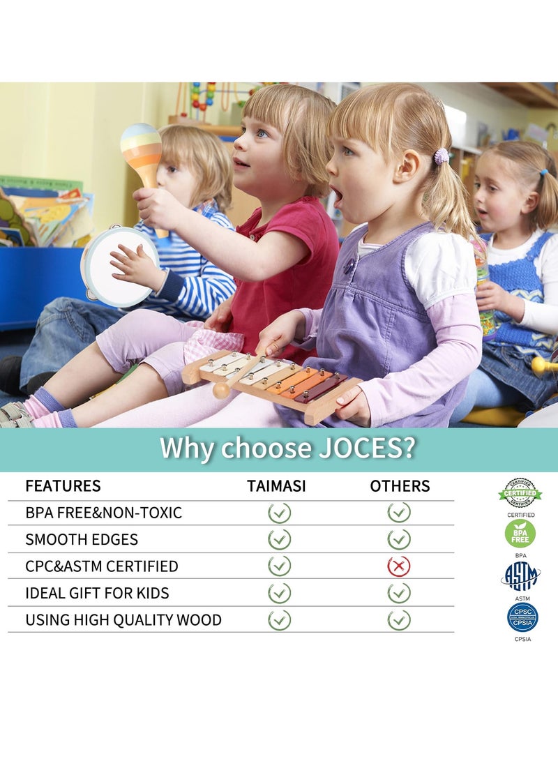 Baby Musical Instruments Set - Neutral Colors Wooden Montessori Toys Percussion Music Modern Boho Xylophone Birthday Gifts for 1 2 3 Year Old Kids Baby Toddlers Boys Girls with Storage Bag - Image 4