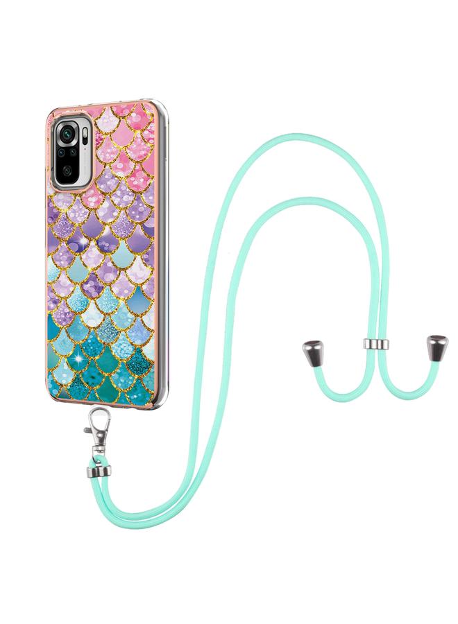Case For Xiaomi Redmi Note 10 Electroplating Pattern IMD TPU Shockproof Case with Neck Lanyard