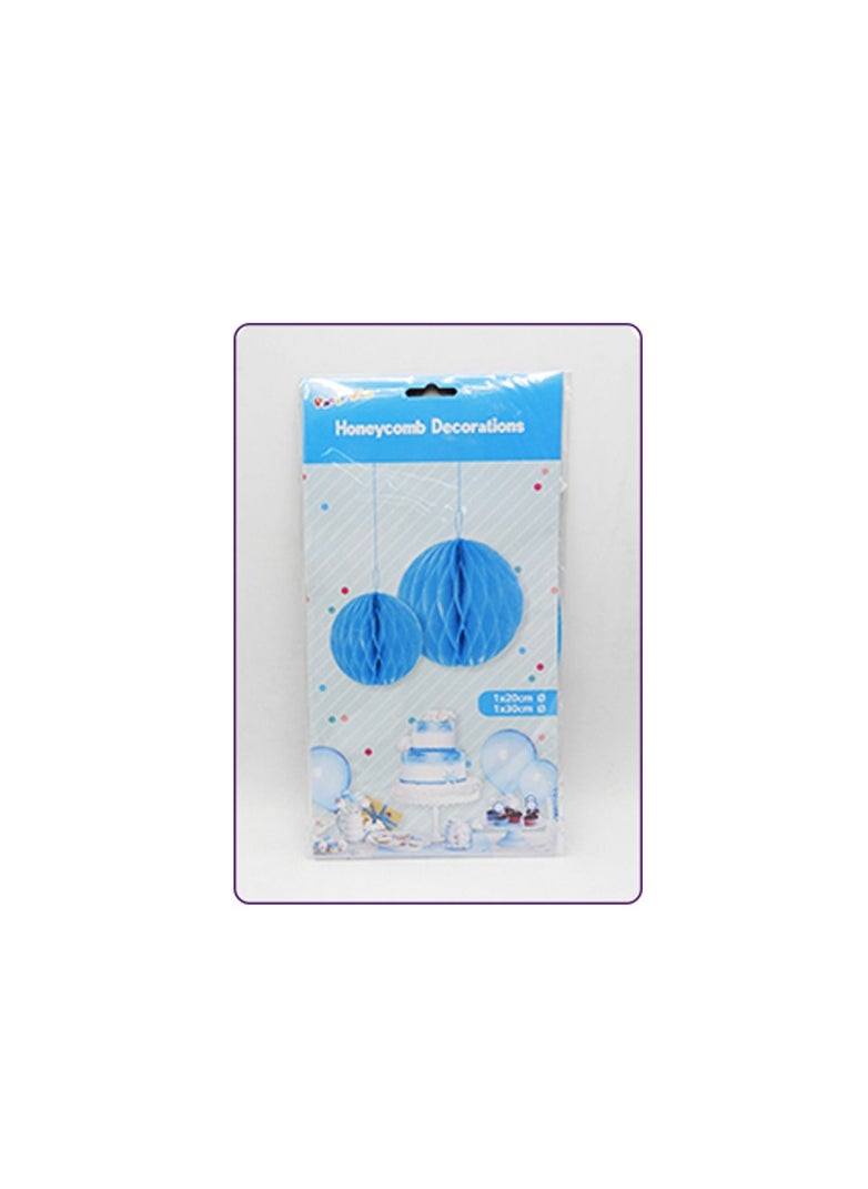 PARTY FUN - Blue Color Paper Honycomb Balls Decration 20+30CM - Image 1