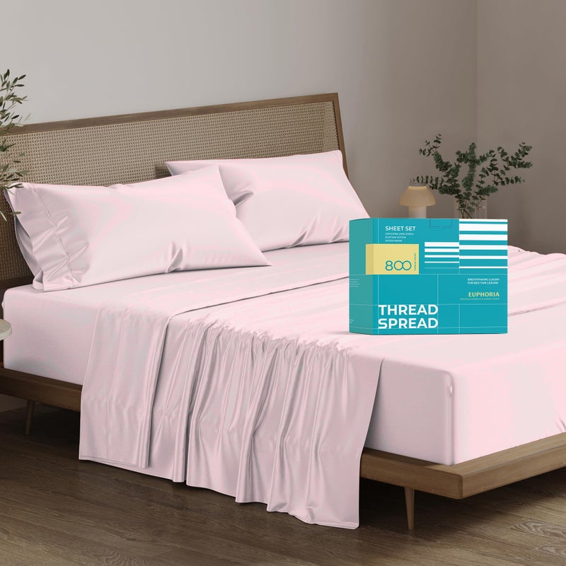 THREAD SPREAD 100 Egyptian Cotton Sheets California King Size 800 Thread Count 4 PC Luxury Cal King Sheets 16 Deep Pocket Hotel Sheets Sateen Weave Extra Soft Cooling Bed Sheets Blush
