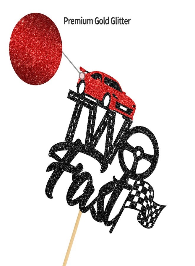 Helewilk Two Fast Cake Topper, Happy 2nd Birthday Cake Picks for Boys Girls, Baby Kids 2 Years Old Birthday Party Decorations, Race Car Hot Wheel and Flag Sign Party Favors, Black - Image 2