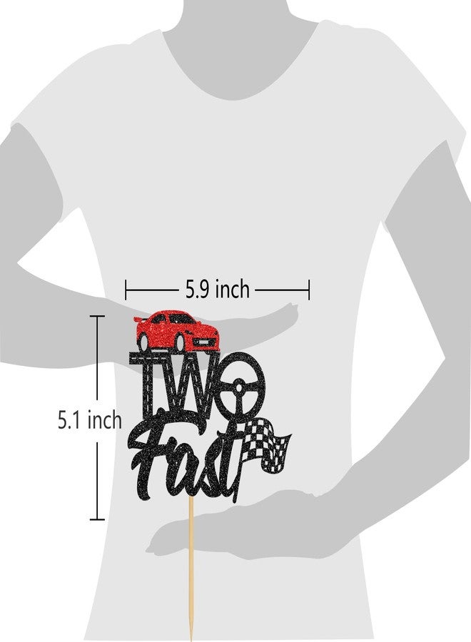 Helewilk Two Fast Cake Topper, Happy 2nd Birthday Cake Picks for Boys Girls, Baby Kids 2 Years Old Birthday Party Decorations, Race Car Hot Wheel and Flag Sign Party Favors, Black - Image 3