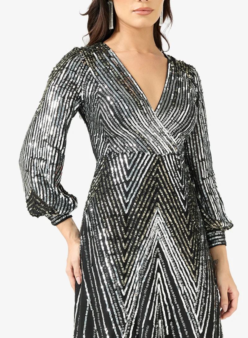 Amelia Rose V-Neck Sequin Midi Dress