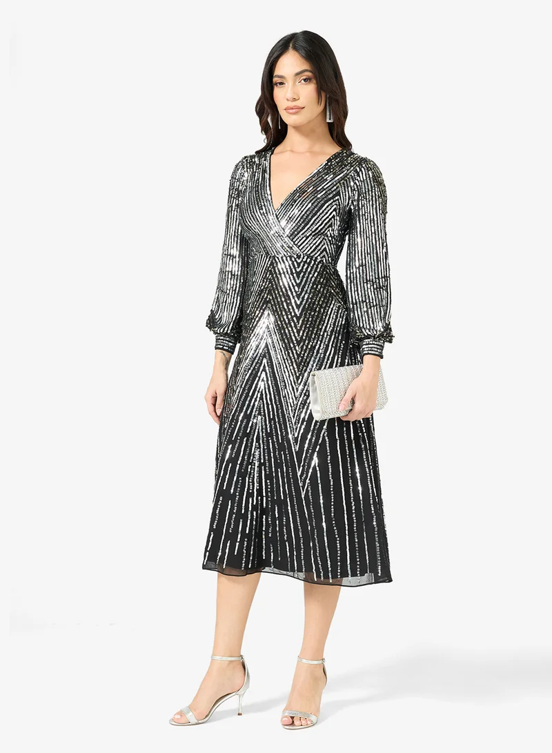 Amelia Rose V-Neck Sequin Midi Dress