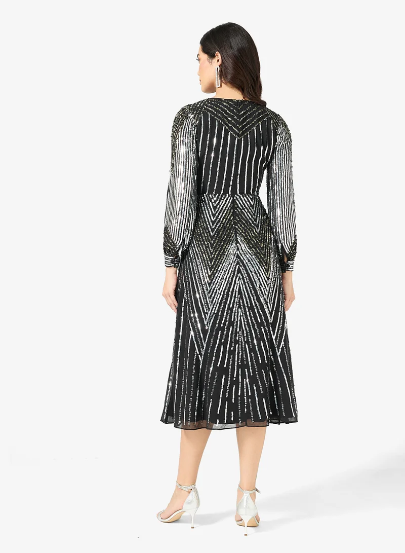 Amelia Rose V-Neck Sequin Midi Dress