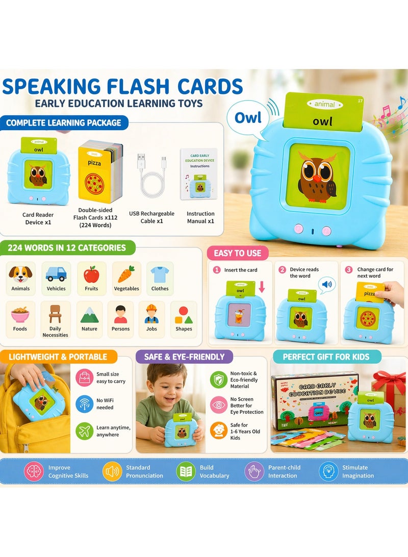 Maanys Talking Flash Cards Learning Toy for Toddlers 1–6 Years, 224 Sight Words with Sound, British English Pronunciation, Interactive Preschool Educational Toy, Birthday Gift for Boys & Girls - Image 5