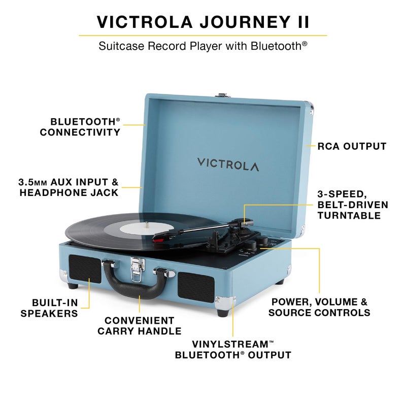 Victrola Journey II (2025 Model) â€“ Bluetooth Suitcase Record Player â€“ Built-in Stereo Speakers with Enhanced Bass, 3-Speed Turntable, Bluetooth Input and Output, RCA & Headphone Outputs (Brown) - Image 2