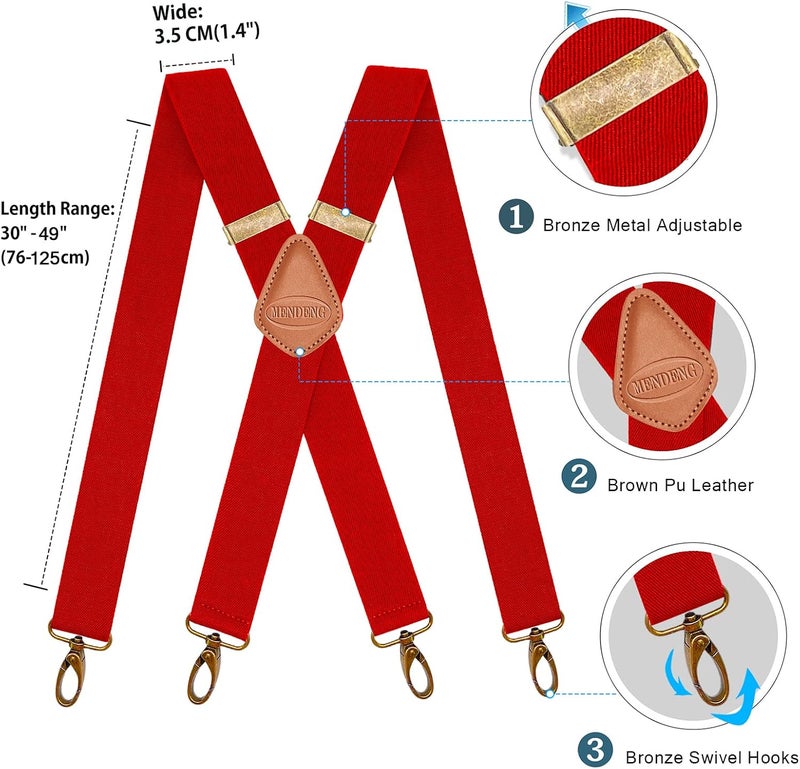 MENDENG Store Suspenders for Men Heavy Duty Swivel Hooks Retro X-Back Adjustable Brace - Image 2