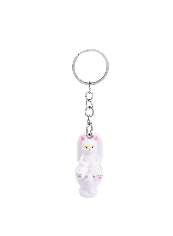Creative Cartoon Toilet Cat Keychain Funny Toy Animal Key Ring for Women Men DIY Car Handbag Phone Case Pendant Accessories Gift-Color:A