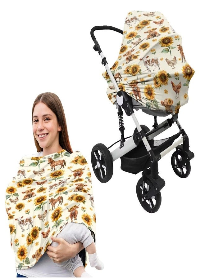 ZDCUSTOM Sunflower Highland Cow Baby Car Seat Covers with Nursing Pillowcase Set of 2, Multi-use Car Seat Canopy Carrier Protector, Breathable Breastfeeding Cover for Girl Boy - Image 4