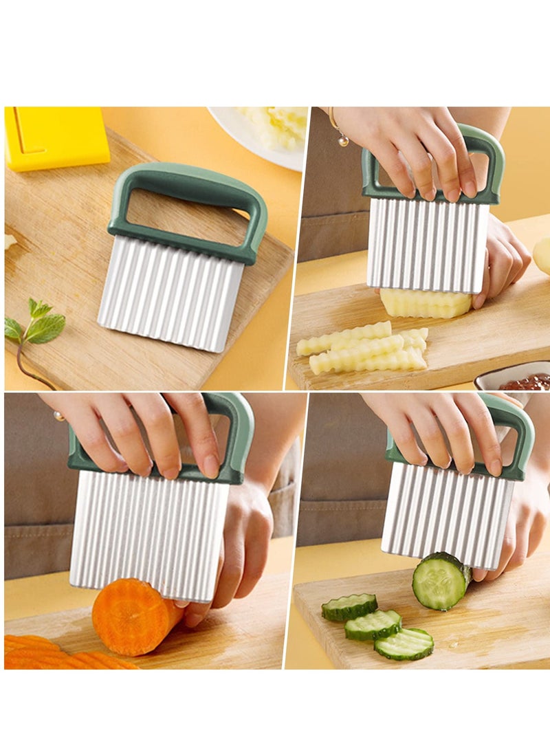 SYOSI Crinkle Cutter Stainless Steel Potato Slicer, French Fries Vegetable Cutter Wavy Blade Potato Slicer with Handle for Carrot Veggies, Dishwasher Safe (Green) - Image 5