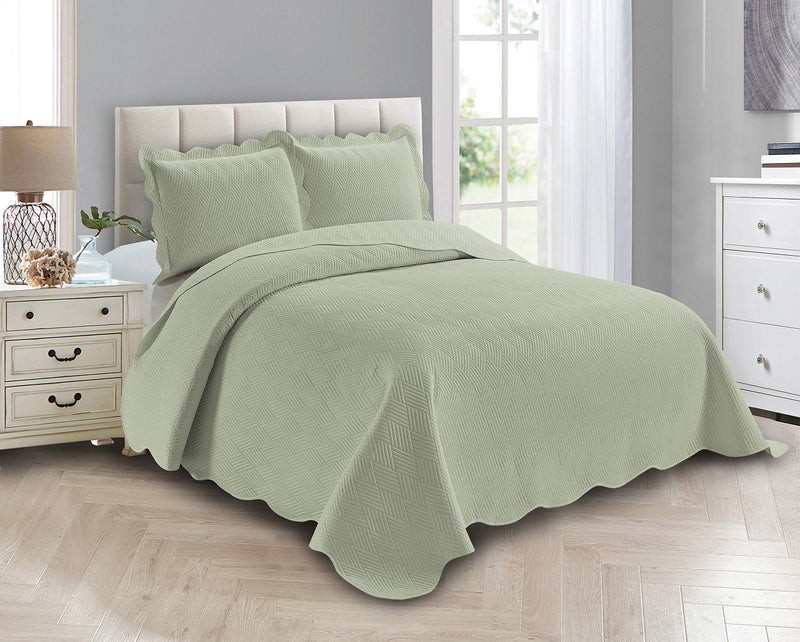 Linen Plus Luxury Oversized Coverlet Embossed Bedspread Set Solid Light Green FullQueen Bed Cover New  Ashley